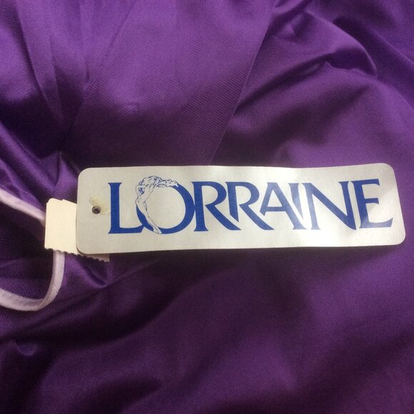 Lorraine Vintage Purple NWT Floral Applique Satin 80s Made in USA Nightgown Med. - Picture 3 of 6